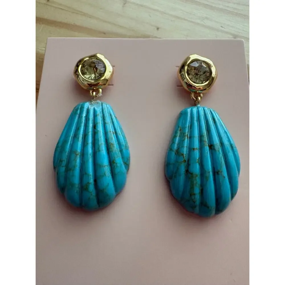 Mignonne Gavigan Natalia Drop Earrings Turquoise 14K Gold Plated Brass Shell